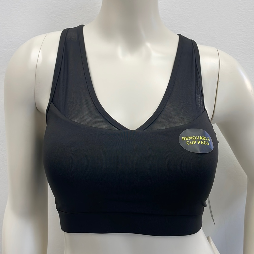 NWT • V- Neck Black Mesh Sports Bra